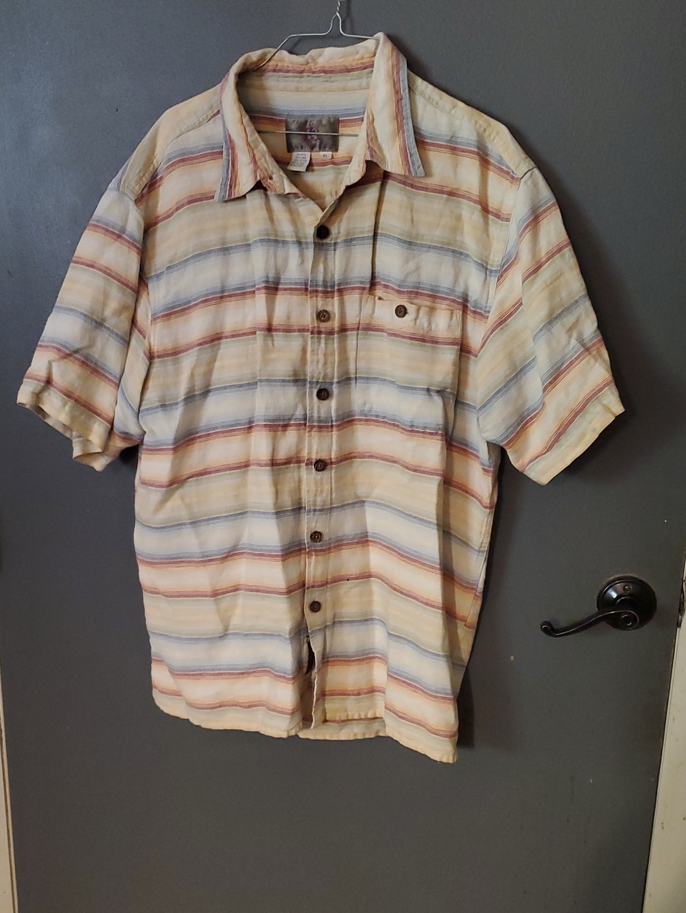 The Territory Ahead Short-Sleeve Striped Button-Down Shirt - Cream, Blue, Rust